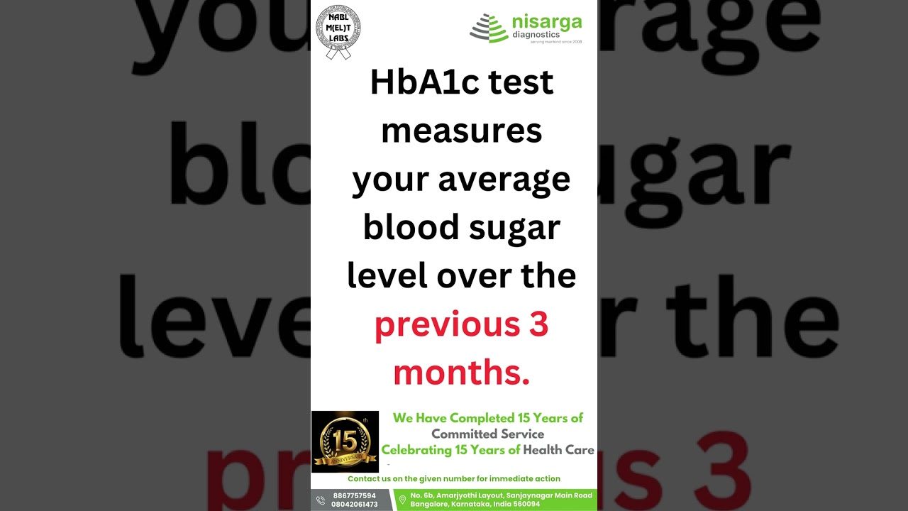 HbA1c. What is it? HbA1c test measures your average blood sugar level over the previous 3 months.